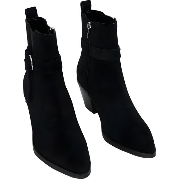 Nine West Lemone Black Suede Block Heel Ankle Booties Women's US 7M - Picture 1 of 6